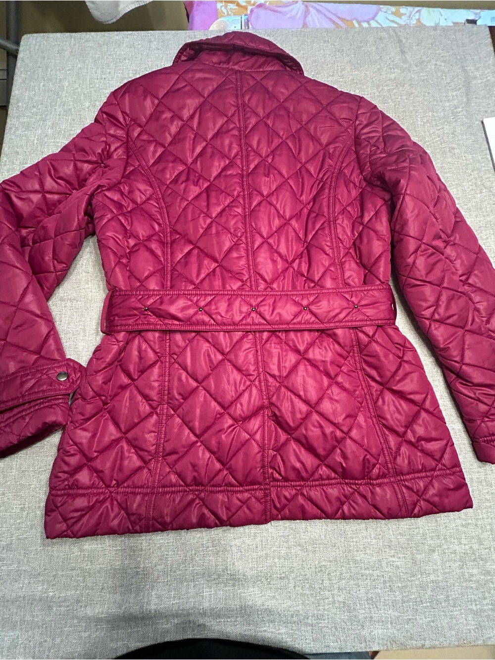 Quilted Belted Jacket - Raspberry - Picture 4 of 5